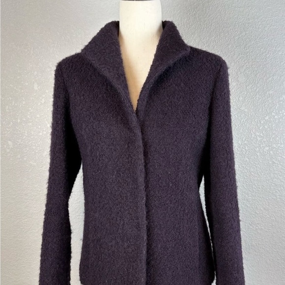 Eileen Fisher Wool Blend Boucle Jacket Size L Purple Plum Lined High Collar - Picture 1 of 7